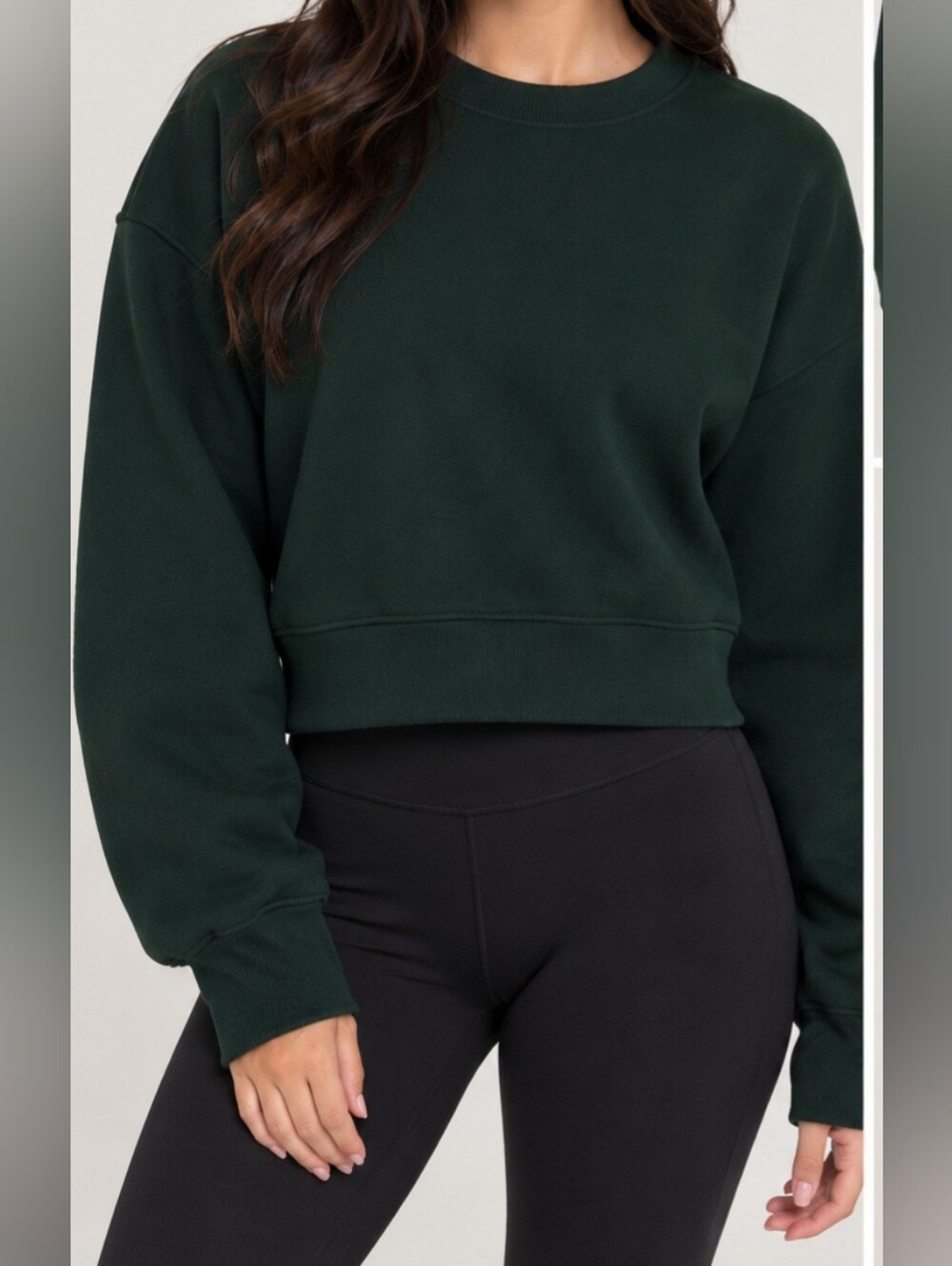 Forest Green Cropped Crewneck Sweatshirt
